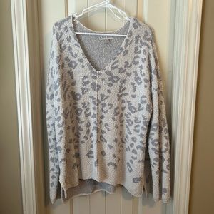 Grey and white leopard print oversized sweater